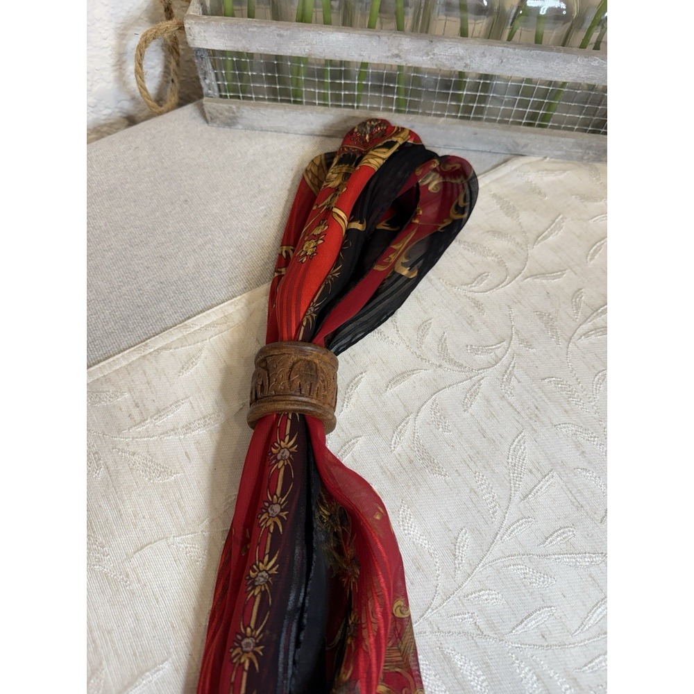 Set Of 3 Vintage‎ Brown Hand Carved Elephant Wooden Napkin Rings. Made In India